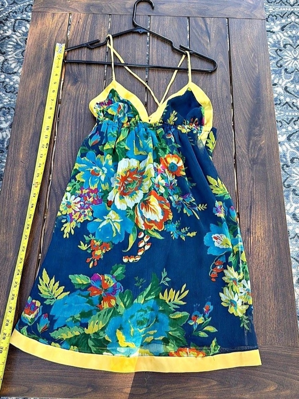 Double Zero Floral Mini Dress in Blue & Yellow Size Large